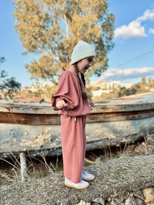 Pinklime Jr. Kız Çocuk Erkek Çocuk Extra Yumuşak Alt Üst Takım-Gül Kurusu Kreş Anaokulu Okul Takım