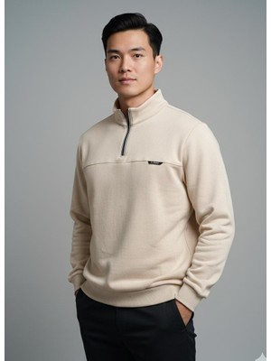 Fumex Fümex Erkek Yarım Fermuarlı Dik Yaka Sweatshirt - Premium Dokulu Slim Fit Polar Kazak