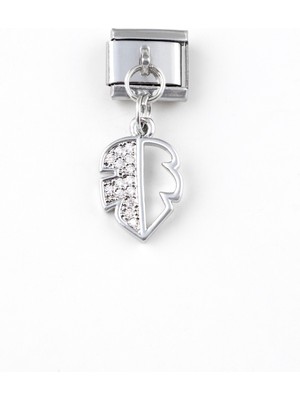 Normadia Zirkon Taşlı Yaprak Figürlü Paslanmaz Çelik Charm Bileklik Eki