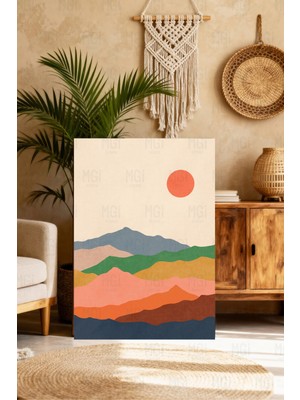 Mushen Studıo Modern Bohem Manzara Kanvas Tablo - Minimalist Dağ ve Güneş Temalı Duvar Dekoru
