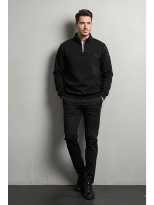 Fumex Fümex Erkek Yarım Fermuarlı Dik Yaka Sweatshirt - Premium Dokulu Slim Fit Polar Kazak