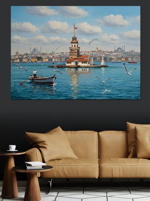 Mushen Studıo Kız Kulesi ve Deniz Dekoratif Kanvas - Mdf Ahşap Tablo