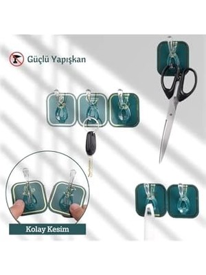 6 Kancalı Kendinden Yapışkanlı Askı Tek Parça Renkli Pratik Duvar, Banyo, Mutfak Askısı