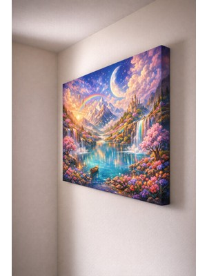 Mushen Studio Mushen Studıo Masalsı Manzara Kanvas Tablo - Gökkuşağı ve Şato Temalı Dekoratif Duvar Sanatı