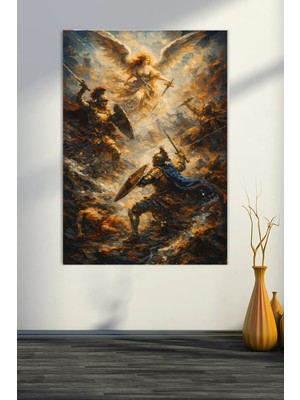 Mushen Studıo Mitolojik Savaş ve Melek Temalı Kanvas Tablo - Epik Barok Tarzı Duvar Dekoru