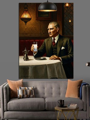 Mushen Studıo Mustafa Kemal Atatürk ve Rakı Dekoratif Kanvas - Mdf Ahşap Tablo