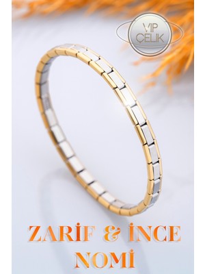 Normadia Ince Nomi Italyan Charm Çelik Gümüş ve Altın Bileklik, Şık ve Zarif Tasarım