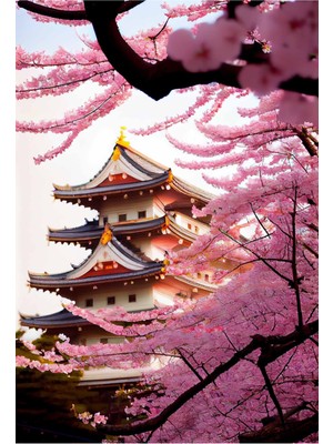 Mushen Studıo Pembe Japon Ağacı Hd Baskı Dikey Kanvas Tablo Oturma Odası Salon Hobi Odası Dekoru