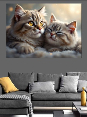 Mushen Studıo Sarılmış Iki Kedi Dekoratif Kanvas - Mdf Ahşap Tablo