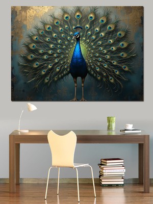 Mushen Studıo Gösterişli Tavuskuşu Kuyruğu Dekoratif Kanvas - Mdf Ahşap Tablo