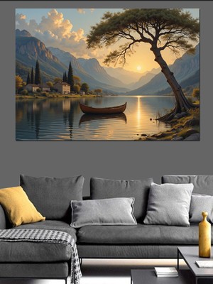 Mushen Studıo Göl Kıyısında Günbatımı Dekoratif Kanvas - Mdf Ahşap Tablo