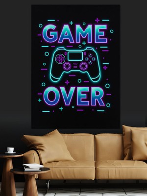 Mushen Studıo Game Over Neon Afiş Dekoratif Kanvas - Mdf Ahşap Tablo
