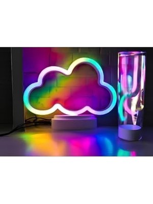Işık Kasabası(18) Neon Bulut Dekoratif Gece Lambası Hediye Kutusu Sevimli LED Çocuk Yatak Odası Bulut Renkli - Kalp Kırmızı