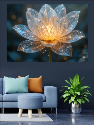 Mushen Studıo Işık Saçan Kristal Lotus Çiçeği Dekoratif Kanvas - Mdf Ahşap Tablo