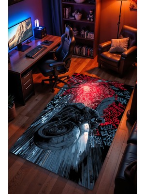 Charmbi Batman Desenli Kaymaz Taban Makinede Yıkanabilir Gaming Oyuncu Gamer Genç Odası Halısı