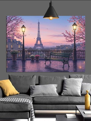Mushen Studıo Paris Eyfel Kulesi Akşam Görüntüsü Dekoratif Kanvas - Mdf Ahşap Tablo