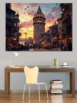 Mushen Studıo Galata Kulesi Kalabalığı Dekoratif Kanvas - Mdf Ahşap Tablo
