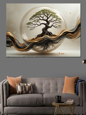 Mushen Studıo Altın Dalgalı Ağaç Dekoratif Kanvas - Mdf Ahşap Tablo