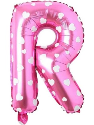 R Harfi 16 Inç Pembe Kalpli Renk Folyo Balon 36 cm (Pembe)