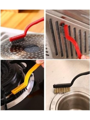 3'lü Mini Tel Fırça Seti, Paslanmaz Çelik, Bakır ve Naylon Kıllı Temizleme Fırçaları, Gaz Ocağı, Musluk, Mutfak Köşe ve Dar Alanlar Için Temizlik Aleti