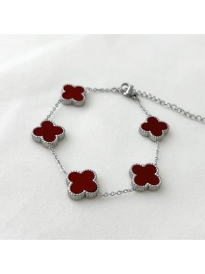 Normadia Bordo Yonca Gümüş Çelik Bileklik, Şıklığınızı Tamamlar