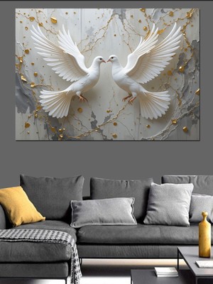 Mushen Studıo Altın Parlayan Güvercin Dekoratif Kanvas - Mdf Ahşap Tablo