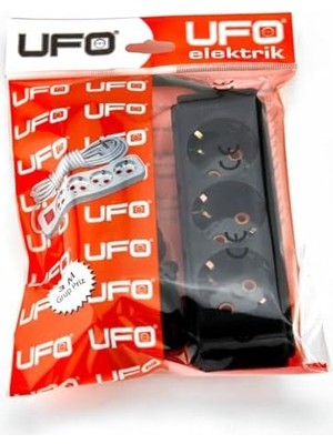Ufo 3lü 2 Metre Topraklı Grup Priz, 16A 250V, Üçlü Uzatma Kablosu Siyah Renk