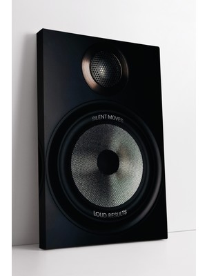 Mushen Studıo Silent Moves Loud Results Hoparlör Detaylı Modern Müzik Temalı Tipografi Kanvas Tablo