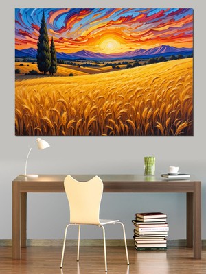 Mushen Studıo Buğday Tarlası Günü Dekoratif Kanvas - Mdf Ahşap Tablo