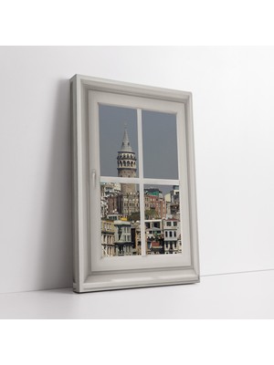 Mushen Studıo Galata Kulesi Manzaralı Pencere Görünümü Dekoratif Kanvas Tablo