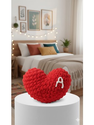 Milena Puffy Kalp Yastık Sevgililer Günü Hediyesi Dekoratif Yastık( Farklı Harf Seçenekleri Mevcuttur)