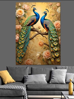 Mushen Studıo Aşkın Zarif Tavus Kuşları Dekoratif Kanvas - Mdf Ahşap Tablo