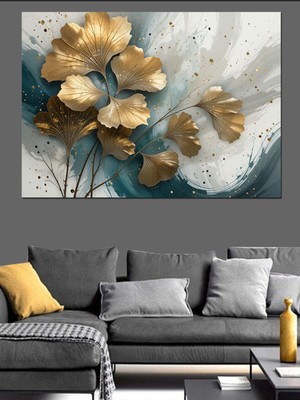 Mushen Studıo Ginkgo Yaprak Deseni Dekoratif Kanvas - Mdf Ahşap Tablo