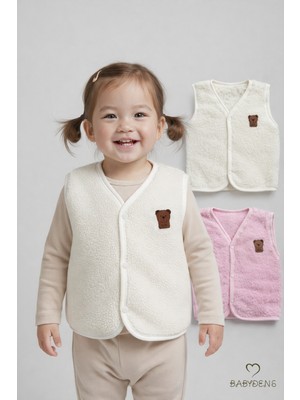 Babyden's Kız Bebek Çocuk 2’li Welsoft Yelek Seti –ayıcık Armalı Peluş Yumuşak Kışlık Yelek, Çıtçıtlı, Günlük