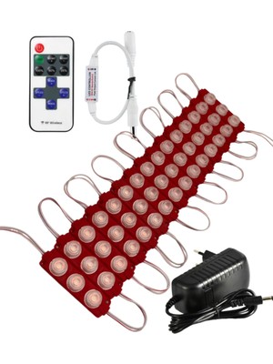 Powerr Led Aydınlatma 20 Adet 12 Volt 3 Watt 3 Lens Kırmızı 3030 LED Modül 12A Tek Renk Rf Dimmer 3A Priz Tipi Adaptör Set