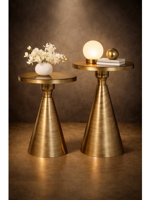 Valda Home Fırçalı Eskitme Metal 2’li Zigon Sehpa Modern Yan Sehpa Seti