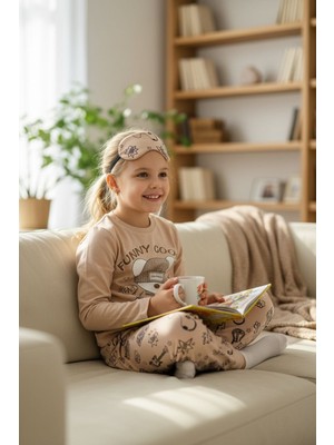 Balgüneş Unisex Çocuk Baskılı Pijama Takımı (Uyku Bandı Dahil)