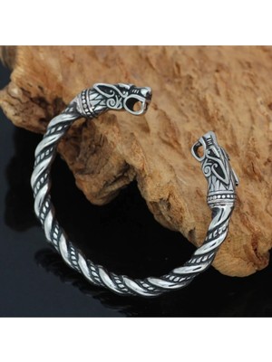 Normadia Şık Viking Kurt Kafası Tarzı Erkek Çelik Bileklik