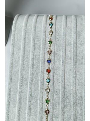 Normadia Şık Kadın Gold Renkli Kalp Taşlı Su Yolu Çelik Bileklik