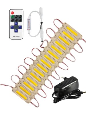 Powerr Led Aydınlatma 20 Adet 12 Volt 2 Watt 3000K Günışığı Cob LED Modül 12A Tek Renk Rf Dimmer 2A Priz Tipi Adaptör Set
