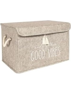 Eco Lounge Çok Amaçlı Keçe Kapaklı Mini Kutu Organizer, Saklama Kutusu, Krem Renk, 35X23X23CM