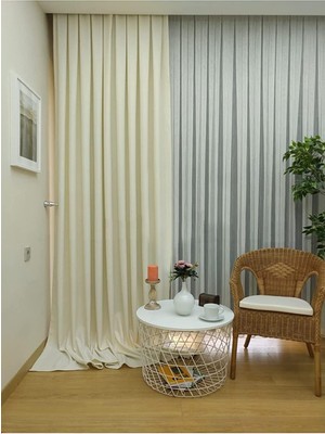 Eco Lounge Ekru Düz Renk Pileli Fon Perde, 1/2 Seyrek Pile, Tek Kanat 50 x 250 cm