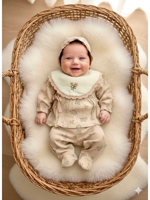 Beren %100 Organik Müslin 5'li Hastane Çıkışı -Dantel Detaylı Hastane Çıkışı