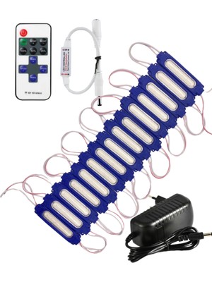 Powerr Led Aydınlatma 20 Adet 12 Volt 2 Watt Mavi Cob LED Modül 12A Tek Renk Rf Dimmer 2A Priz Tipi Adaptör Set