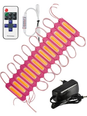 Powerr Led Aydınlatma 20 Adet 12 Volt 2 Watt Pembe Cob LED Modül 12A Tek Renk Rf Dimmer 2A Priz Tipi Adaptör Set