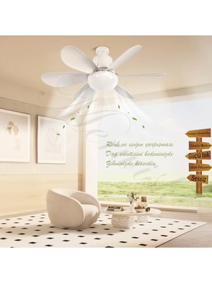 Eco Lounge Tavan Vantilatörü LED Işık 3 Renk Işık Sıcaklığı Ayarlanabilir 3 Kademe Hız Modu Sessiz 52 cm Çap 6 Kanat Uzaktan Kumandalı Vantilatör (Beyaz)