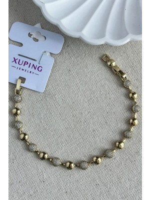 Normadia Şık 14K Taşlı Yuvarlak Model Zincir Kadın Bileklik 17+2 cm Altın Renk