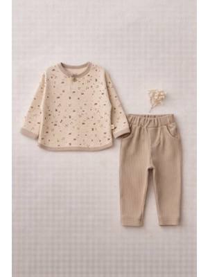 The Nest Kids Waffle Cozy Premium Organik Pamuk Waffle Dokulu Bej Bebek Alt Üst Takım