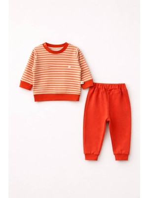 The Nest Kids Warm Sand Premium Organik Pamuklu Doğal Çizgili Bebek Alt Üst Takım