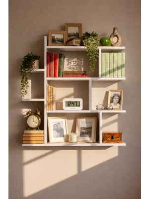 Çamsan Rafixa Modern Geometrik Duvar Rafı | Beyaz Kitaplık 110